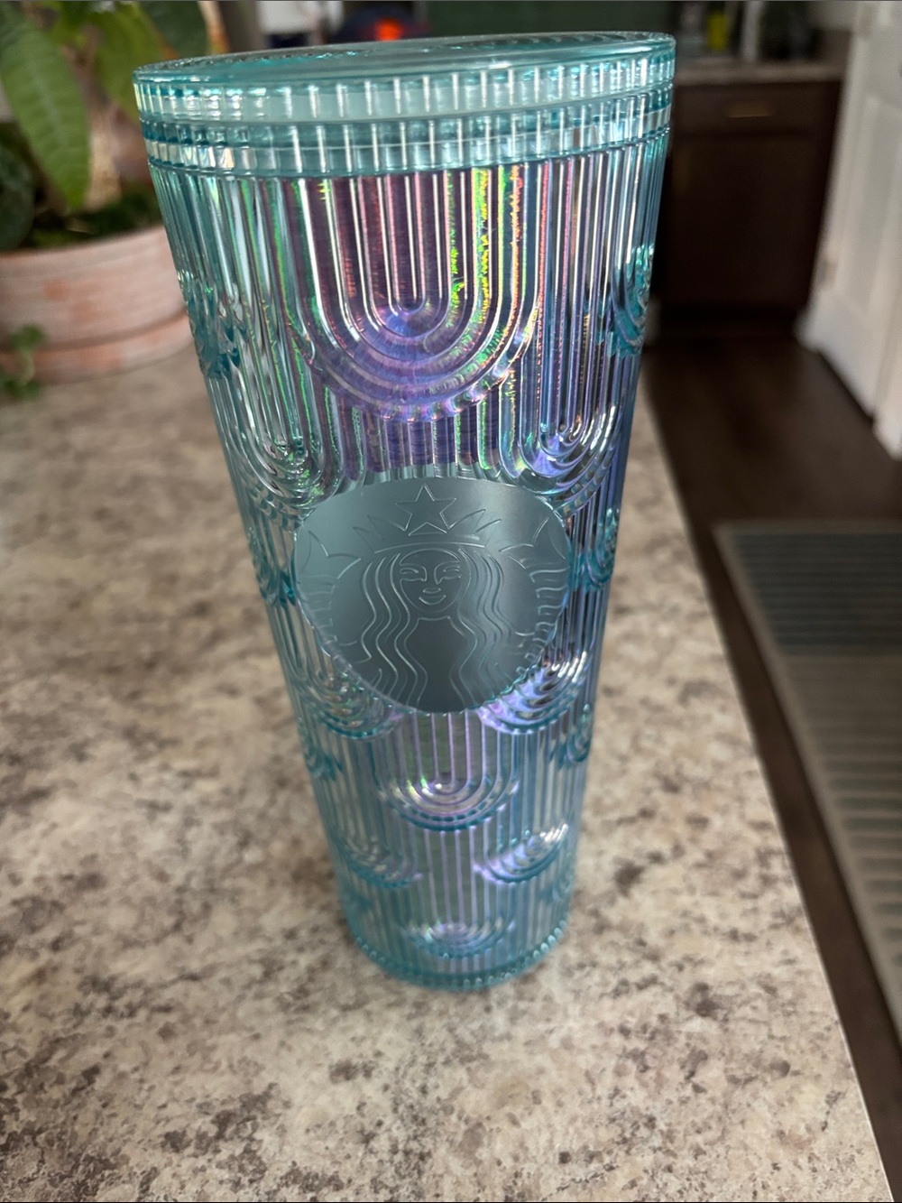 Starbucks Teal Iridescent Ribbed Cold Cup